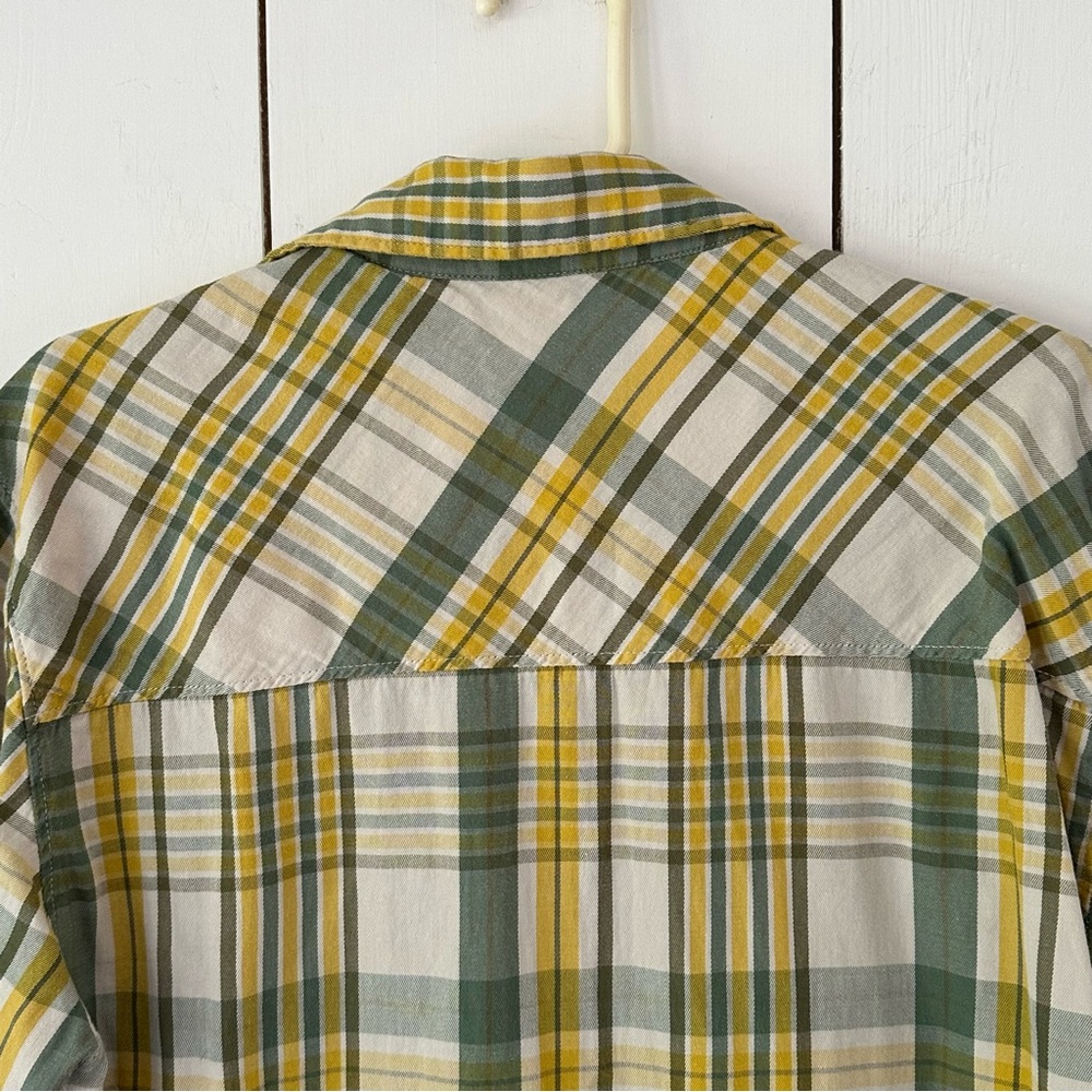 EMS Eastern Mountain Sports Plaid Flannel Shirt Sz S Green Yellow Grunge - Picture 5 of 9